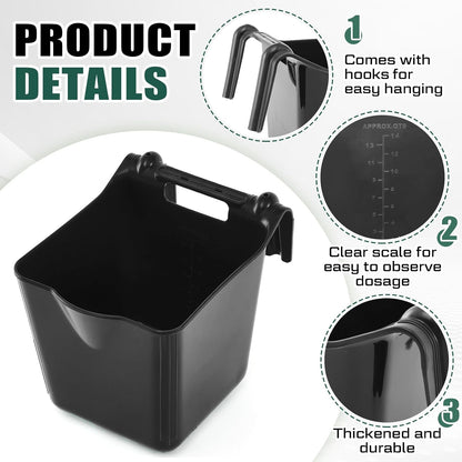 4 Pack 15 Quart Horse Feeders for Stall Hook Over Hanging Fence Hay Feeder Mountable Livestock Plastic Feed Bucket for Farm Stalls Pasture, Stable to Feed Horses Sheep Cattle Cows Etc(Black)
