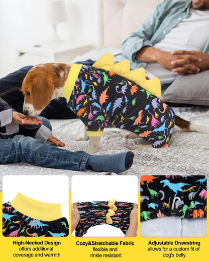 CuteBone Dinosaur Costume Dog Pajamas, Stretchy Spandex Crystal Velvet Sleepwear Coat for Small Dogs, Soft & Warm Pet Outfit Clothes for Cold Weather, Cozy Pullover Design COSP01XS