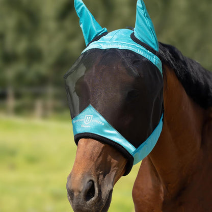Harrison Howard Pro Luminous Horse Half Face Fly Mask Large Eye Space with Ears UV Protection for Horse Teal L