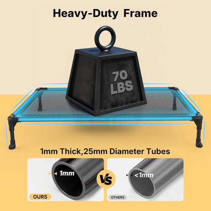 Veehoo Outdoor Elevated Dog Cot Bed, Cooling Raised Pet Bed for Medium Dogs, Washable Breathable Mesh Hammock Bed with No-Slip Feet, Indestructible Ground Off Training Platform Cot-32"x25" Black
