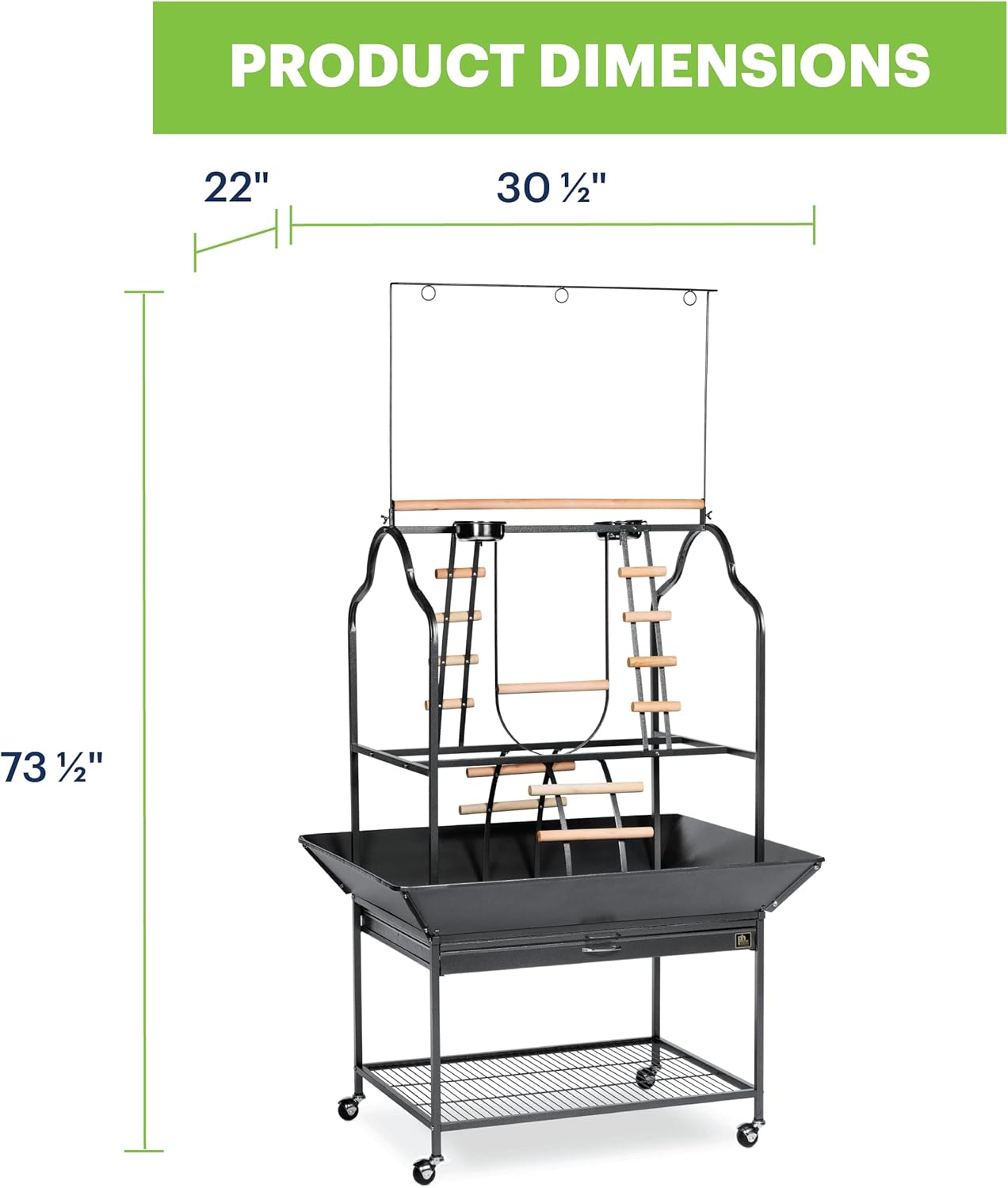 Prevue Pet Products Large Parrot Playstand with Wheels, Bird Stand Activity Play Center with Perches and Ladders, Indoor Outdoor Playground for Birds, Black Hammertone Finish
