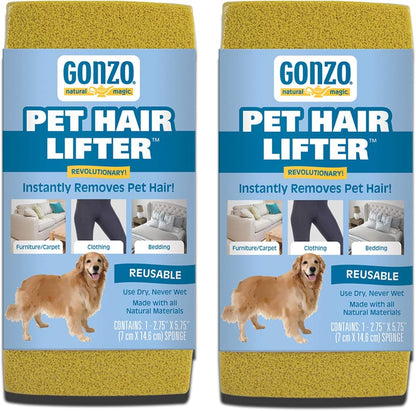 Gonzo Pet Hair Remover - 2 Pack - Lift and Remove Dog, Cat and Other Pet Hair from Furniture, Carpet, Bedding and Clothing