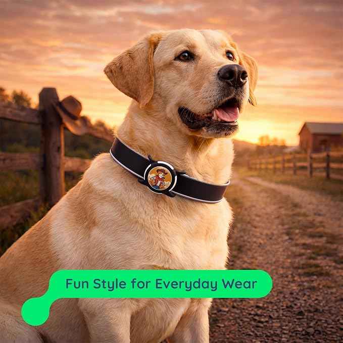 Dog AirTag Holder for Dog Collar, Soft Silicone Slide-On Case for Apple AirTag, No-Dangle Quiet Protective Holder with Eye-Catching Pet Character Designs, Black-Cowboy Sheriff