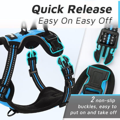 Eagloo Small Dog Harness No Pull, Service Vest with Reflective Strips and Control Handle, Adjustable and Comfortable for Walking, No Choke Pet Harness with 2 Metal Rings, Sky Blue, XS