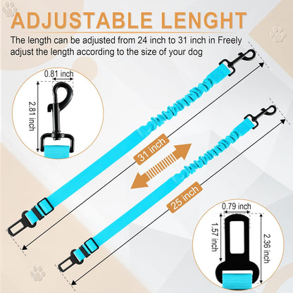 LivTee Dog Seat Belt for Car, Retractable Pet Safety Harness, Adjustable Nylon Dog Seatbelt Leash, Comfortable Dog Accessories for Vehicles (Teal-2PCS)
