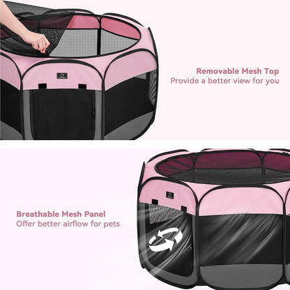 A 4 Pet Portable Cat Play Pen for Cats, 27" Foldable Kitten Playpen for Puppy/Cat/Rabbit/Chick, with Removable Zipper Top & Mesh Panel(11”W × 7.5”H)