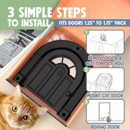 Meow Manor® Cat Door Interior Door - No-Flap, Interior Cat Door for Cats Up to 20 lbs, Easy DIY Setup, Secured Installation in Minutes, No Training Needed…