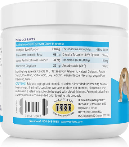 Vetnique Labs Glandex Anal Gland Soft Chew Treats with Pumpkin for Dogs Digestive Enzymes, Probiotics Fiber Supplement for Dogs Boot The Scoot (Bacon Flavor Chews, 60 Count)