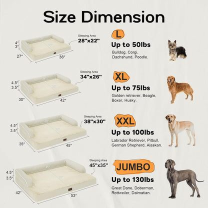 Large Dog Bed Orthopedic Washable - Beds Bolster Pet - XXXL Large Big Dogs - Memory Foam - Couch Sofa Bed- Waterproof with Removable Cover - Beige Dog Bed
