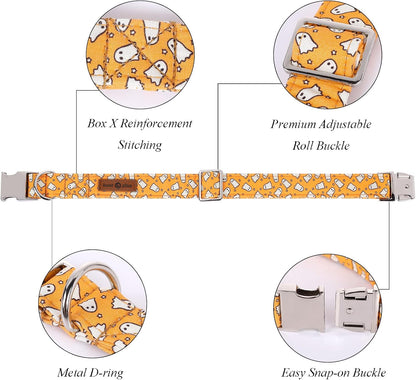 Lionet Paws Halloween Dog Collar with Bowtie - Cute Cotton Adjustable Fall Bowtie Dog Collar with Metal Buckle for Small Medium Large Dog Girl Boy Gift, XS, Neck 8-12in