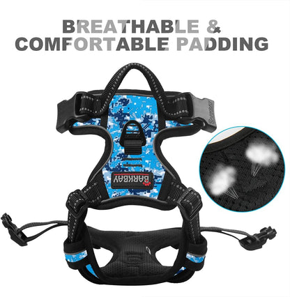 BARKBAY No Pull Dog Harness Front Clip Heavy Duty Reflective Easy Control Handle for Large Dog Walking(Blue camo,L)