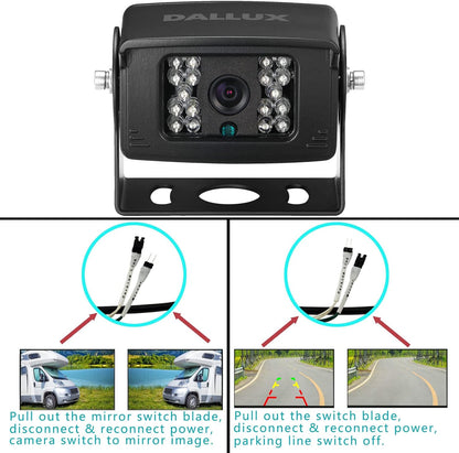 Truck Backup Camera with Parking Line Switch ON/Off for Bus/Travel Trailer/Van/Fifth Wheel/RV Camper