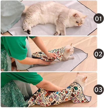 Cat Grooming Wrap – Self-Adherent Anti-Scratch Swaddle Restraint Bag for Nail Cutting, Medication, Multifunctional Care - Calm Cozy Burrito Papoose Pet Magic Blanket (27.6 Inches within 11.1lbs)