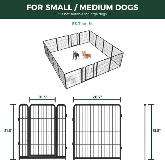 FXW Homeplus Unleashed Indoor Dog Playpen - Stress-Free and Safe Play, Heavy Duty 32 Inch 16 Wire Panels Dog Pen for Small and Medium Dogs, Black│Patented