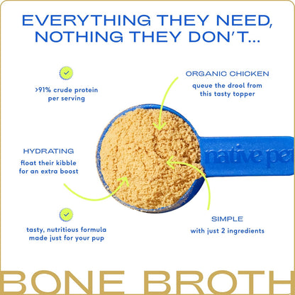 Native Pet Bone Broth for Dogs and Cats - Chicken Bone Broth Powder Dog Food Toppers for Picky Eaters - Provides Extra Nutrition for Joint Strength, Immune Support & Heart Health - 96 Scoops