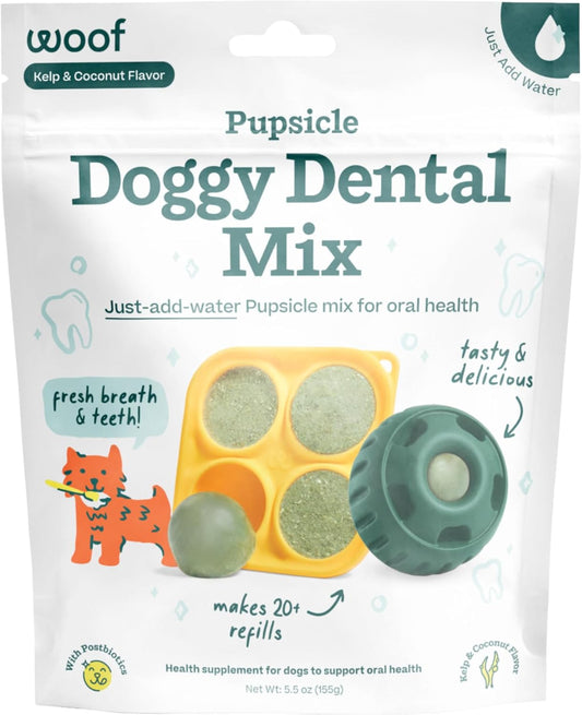 Woof Doggy Dental Pupsicle Mix - Dog Teeth Cleaning Powder for The Pupsicle - Long Lasting Postbiotic Dental Enzyme Mix to Support Oral Health for Dogs