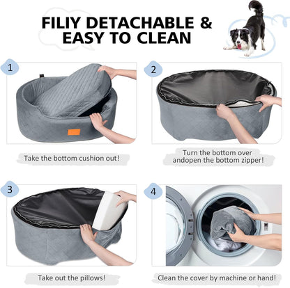 Dog Car Seat for Medium & Large Dogs up to 55 lbs, Elevated Booster Seat with Anti-Slip Base, Detachable & Machine-Washable Pet Car Bed for SUV/Sedan (Gray)