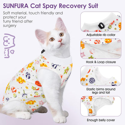 SUNFURA Cat Recovery Suit, Kitten Surgical Full Bodysuit for Abdominal Wound Protector Anti Licking After Surgery, Professional Bandages Cone E-Collar Alternative for Small Male & Female Pets