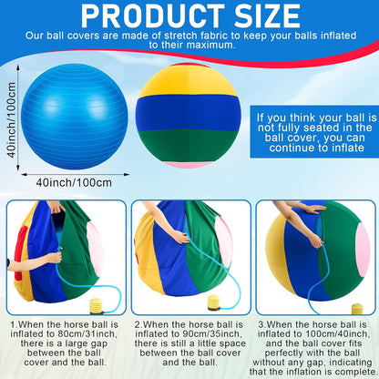 40inch Giant Herding Ball with Ball Cover Anti Burst Please Watch VCR for How to Inflation Horse Toys for Horses Stall Entertainment Play, Pump Included (Mixed Color,Classic)