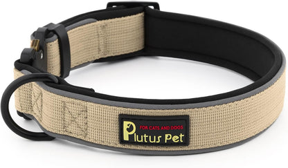 Plutus Pet Tactical Dog Collar, Reflective, Adjustable Heavy Duty Dog Collar, Soft Padded and Comfortable, for Small Medium and Large Dogs (Beige, L)
