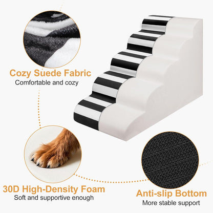 JOEJOY Curved Dog Stairs Ramp for High Beds 19" H, 4-Step Dog Steps for Small Dogs and Cats, Pet Stairs for High Bed Climbing, Non-Slip Balanced Pet Step Indoor, Grey