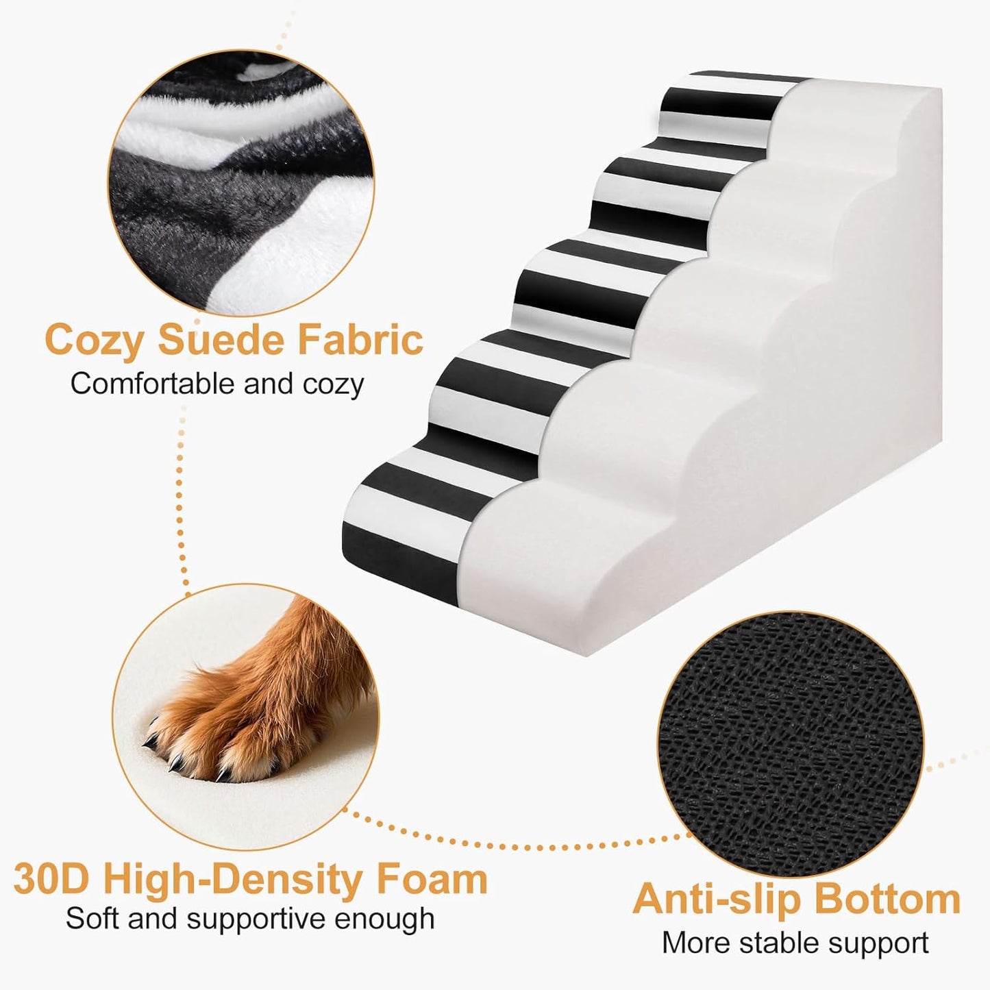 JOEJOY Curved Dog Stairs Ramp for Small Dogs 15.5" H, 3-Step Dog Stairs for High Beds and Couch, Pet Steps for Small Dogs and Cats, Non-Slip Balanced Pet Step Indoor - Pawvie