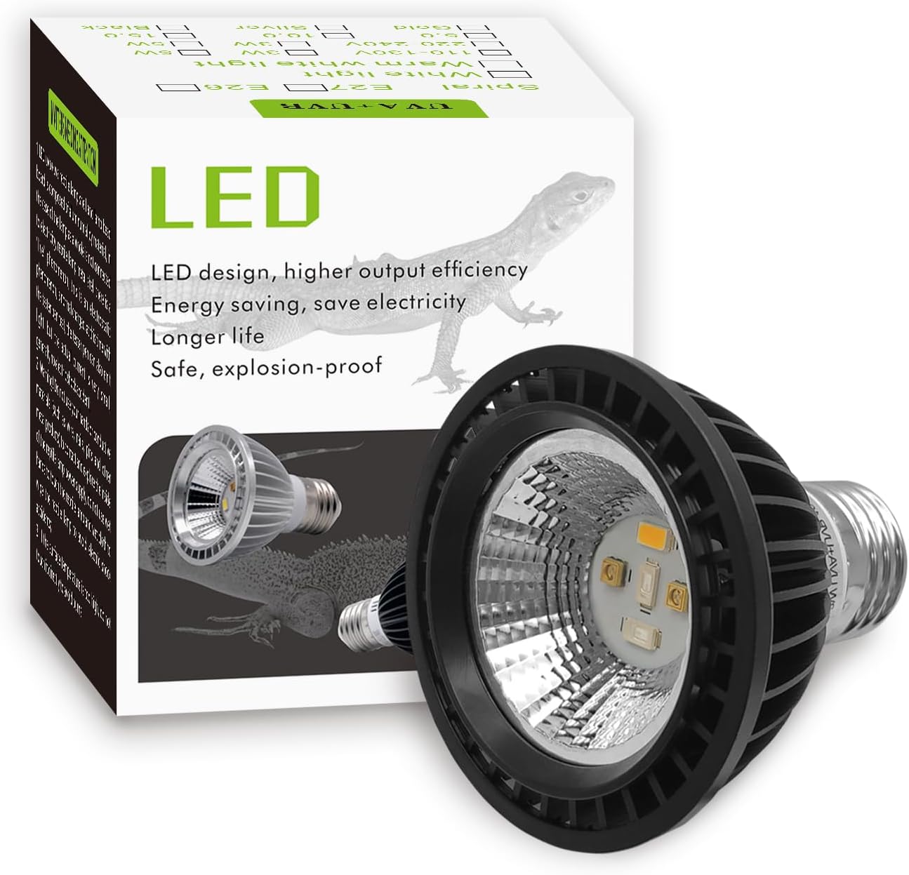 UVB Light Bulb for Reptiles, LED 3W 10.0 UVA UVB Heat Lamp Bulbs Ideal for Rainforest Reptiles, Bearded Dragons Lizard Turtle Tortoise Iguanas Chameleons Snake (1 Pack)