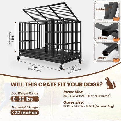 LEVELEVE 38 Inch Heavy Duty Indestructible Dog Crates for Large Dogs，Escape Proof Dog Cage Large Dogs with Lockable Wheels，Dog Kennel Furniture Indoor&Outside