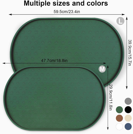 KPWACD Pet Placemat for Dog and Cat, Anti-Slip Waterproof Dogs Feeding Bowl Mat Prevent Food and Water Overflow, Silicone Puppy Dish Mats Suitable for Small Medium Big Pets, Hunter Green, 24" * 16"
