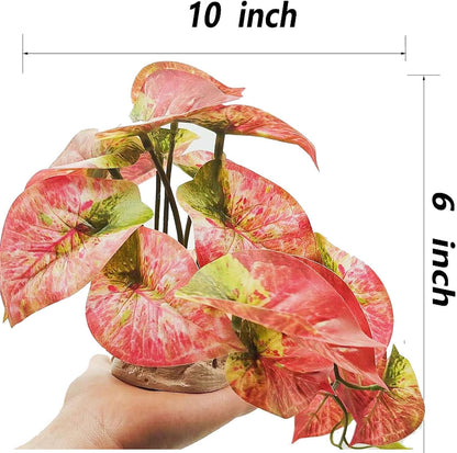 Reptile Plants for Terrarium Decor,Amphibian Habitat Decor, Bearded Dragon Tank Accessories,Artificial Plants for Gecko Chameleon Snake Tortoise with Base (Arrowhead)