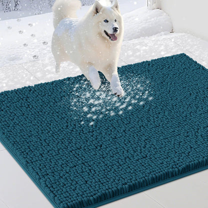 IM HOME Dog Door Mats for Muddy Paws, Chenille Absorbent Door Mats, Non Slip Heavy Mud Mat for Dogs, Soft Indoor Door Mat for Entryway, Mud Paws, Inside Floor,36" X 24", Teal Blue