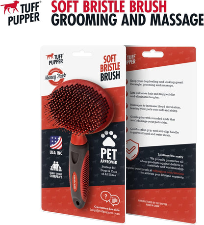 Tuff Pupper Round Bristle Soft Brush for Dogs and Cats | Gentle Grooming for Short or Long Hair | Soft Pin Tool for Sensitive Skin | Detangle & Remove Loose Fur | For Dematting & Detangling Undercoat