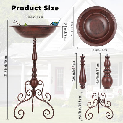 Pedestal Bird Bath for Outside, Metal Birdbath with 13" Dia Bowl, 17" H Bird Baths for Outdoor, Freestanding Bird Feeder for Garden Patio Yard Decor, Copper