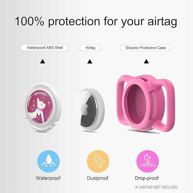 Waterproof Airtag Dog Collar Holder, Silicone & ABS Airtag Holder for Dog & Cat Collars, Ultra-Durable, Lightweight and Protective Airtag Case (Rose-1, Regular)