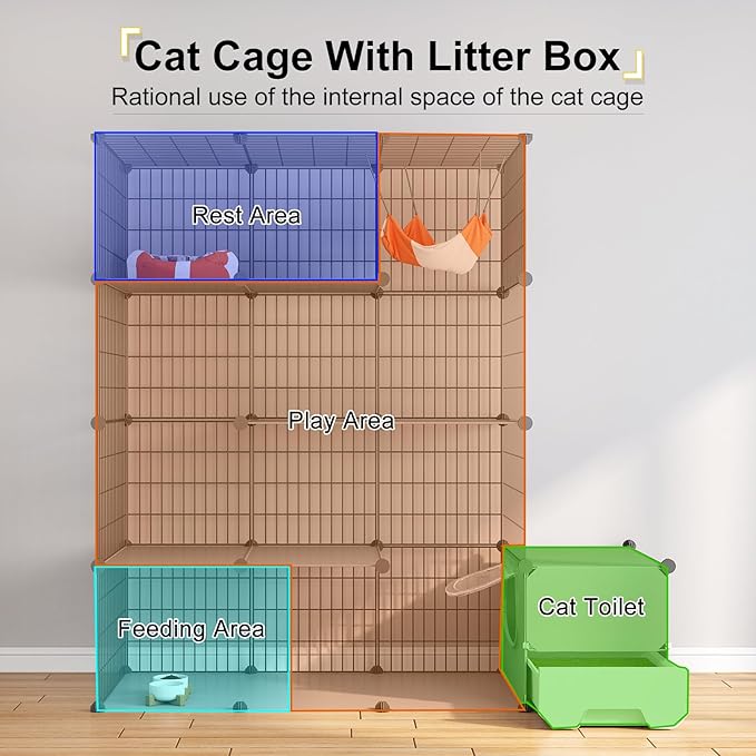 Oneluck Cat Cage with Litter Box,4-Tier DIY Enclosures Large Playpen Detachable Metal Wire Kennel Indoor Crate Large Exercise Place Ideal for 1-2 Cats (41.3" L x 17.8" W x 55.1" H)