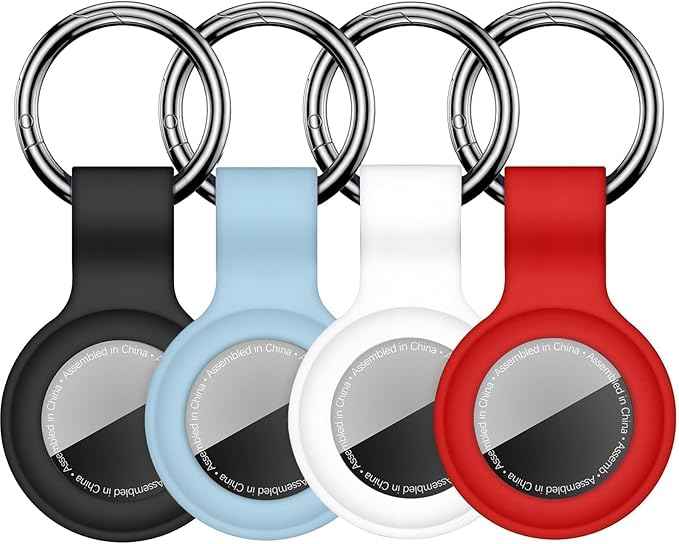 Case for AirTag 2nd Gen (2026) & 1st Gen, Silicone Holder Keychain Key Ring, Protective Cover for Air Tags, GPS Finder Accessories for Bags, Pets, Kids, Luggage, Black/Grey Blue/White/Red