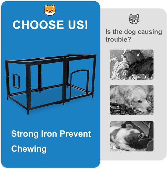 Extra Large Dog House Outdoor Weatherproof 59.1" Outside Wooden Dog Kennel, Chewproof Strong Iron Frame Window