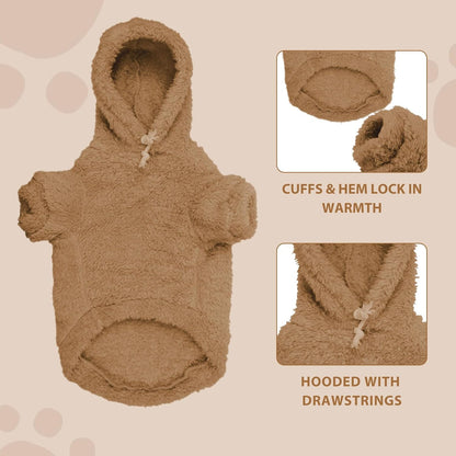 Fuzzy Dog Sweaters for Small Dogs Dog Hoodie Pet Clothes Warm Soft Cozy Coats Hooded Sweatshirt Fleece Small Pet Hoodies Sweater(Coffee-S)