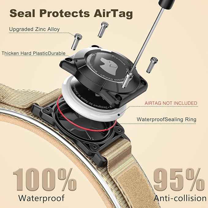2025 New and Improved AirTag Dog Collar, Military Tactical Dog Collar with AirTag Holder - Adjustable Control Handle, Durable Metal Buckle, Comfortable GPS Dog Collars (M, Khaki)