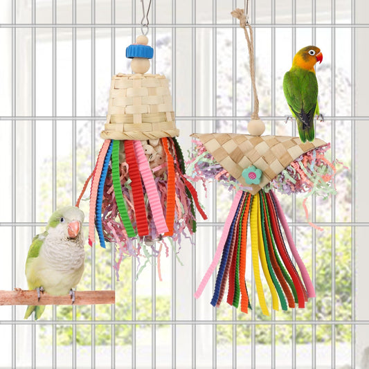 Wontee Bird Colorful Shredding Crinkles Foraging Toys Natural Sola Ball for Parrots Cockatiels Conures Budgies Senegal (Shredder Toys (2 Pack))