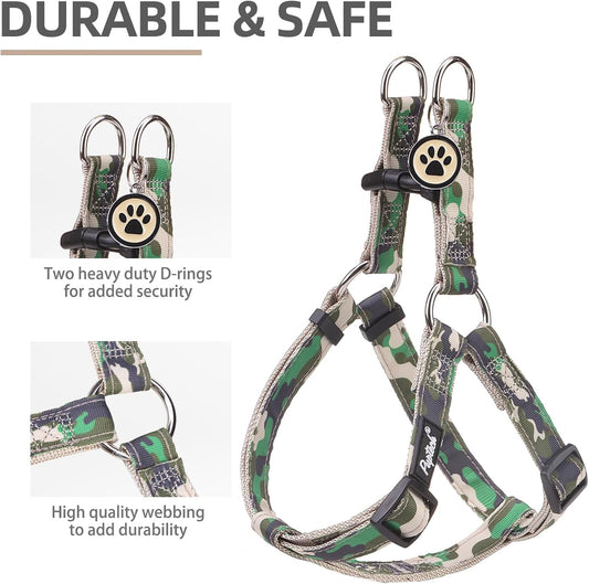 PUPTECK No Pull Dog Harness Soft Adjustable Basic Nylon Step in Puppy Vest Outdoor Walking with ID Tag, Camouflage, S