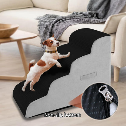 High Density Foam Dog Stairs Steps, Non-Slip Extra Wide Deep Pet Steps for Beds Or Couches, for Injured or Older Pets Dogs and Cats with Joint Pain (4-Tiers (Black))