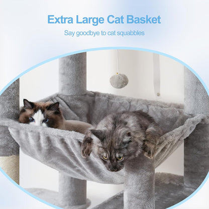 Hey-brother Tall Cat Tree Tower, Heavy Duty Scratching Posts with Large Platforms, Cozy Condos, Big Hammock, Toy Balls, Multi-Level Furniture for Indoor Adult Cats, 80.7 Inches, Light Gray MPJ039W