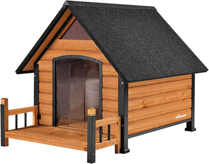 Outdoor Dog House, Waterproof Puppy Shelter Indoor Doghouse with Elevated Floor, Anti-Bite Design Dog Home for Small Medium Dogs with Porch - Pawvie