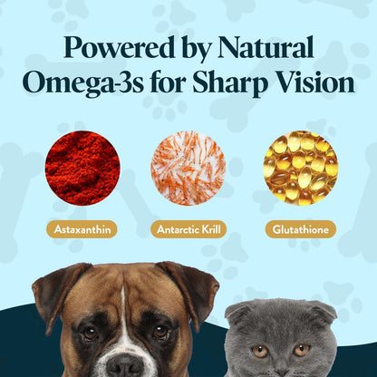 Vision Chews Eye Supplements for Dogs & Cats, Natural Chicken Flavor, Contains Omega 3, Lutein, Antioxidants, & More, Cat & Dog Eye Supplements, No Preservatives, Made in USA, 1 Bag, 15 Chews
