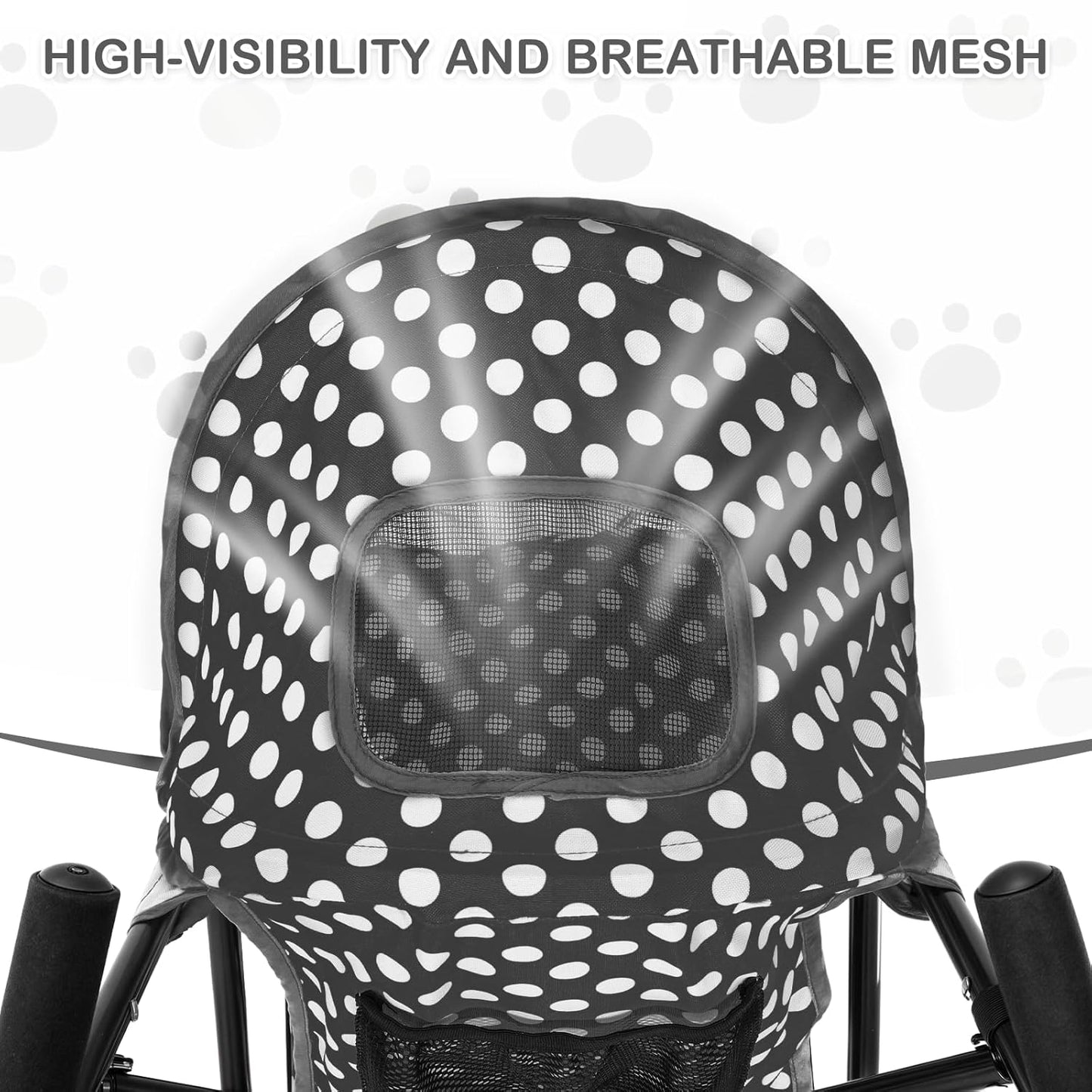 MoNiBloom 4 Wheels Pet Stroller, Easy-Fold Umbrella Shaped Dog Cat Jogger Stroller w/Storage Bag & Visible Mesh for Small/Medium Dogs Cats Black Polka Dots - Pawvie