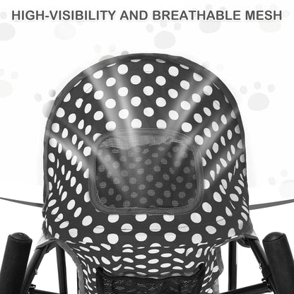 MoNiBloom 4 Wheels Pet Stroller, Easy-Fold Umbrella Shaped Dog Cat Jogger Stroller w/Storage Bag & Visible Mesh for Small/Medium Dogs Cats Black Polka Dots - Pawvie