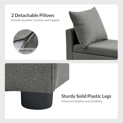 HULALA HOME Modern Storage Ottoman Bench with Throw Pillows, 59" Extra Long End of Bed Bench with Storage Pocket, Comfy Upholstered Footstool for Bedroom Entryway Living Room, Charcoal