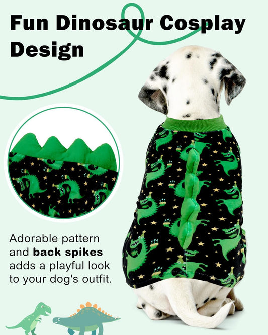 CuteBone Dinosaur Costume Dog Pajamas, Stretchy Spandex Crystal Velvet Sleepwear Coat for Small Dogs, Soft & Warm Pet Outfit Clothes for Cold Weather, Cozy Pullover Design COSP14XS