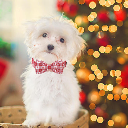 Unique Style Paws Christmas Day Dog Collar with Bow Christmas Red Papercut Cotton Puppy Collars for Small Medium Large Dogs